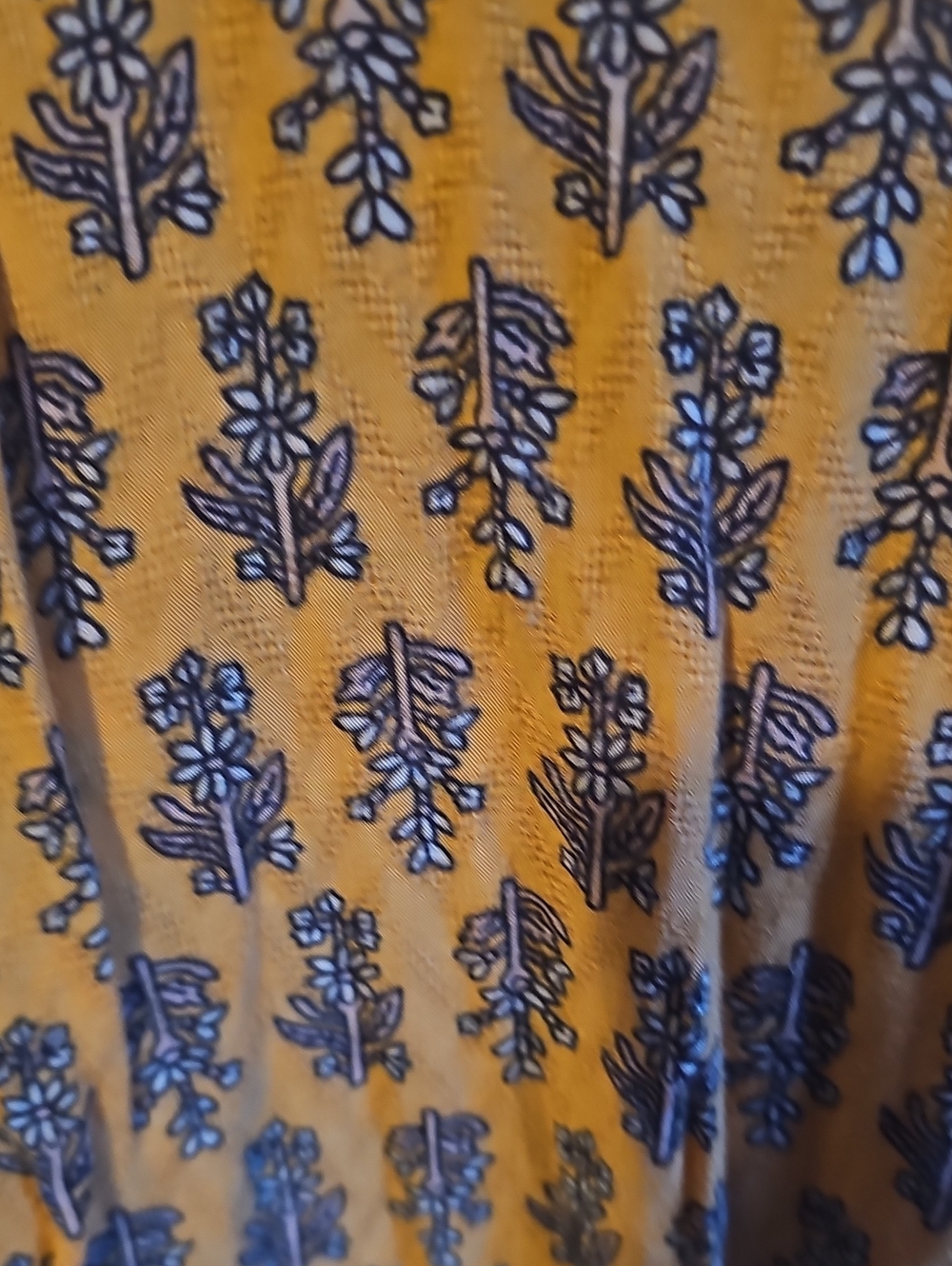 Knox Rose Mustard Short Sleeve Button Front Top with Navy Floral Print - Picture 3 of 5